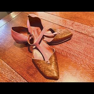 CYDWOQ Vintage T-Strap Shoe  40.5  Brown & Coral